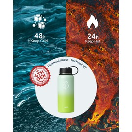 BUZIO 32oz Insulated Water Bottle, Triple Wall Vacuum Stainless Steel Water Flask with Straw Lid, BPA-Free Leakproof Sports Canteen for Sports Hiking, Cold 48H & Hot 24H- Gradient Green