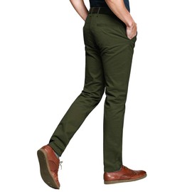 OCHENTA Mens Tapered Flat Front Casual Dress Pants, Chinos Pants Men 169 Army Green 34