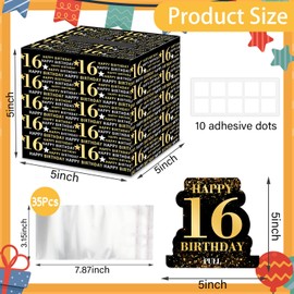 16th Birthday Party Gifts, 16th Birthday Party Decorations for Boys Girls - Black and Gold Money Pull Box for Man Women, 16 Years Old Birthday Cash Gift Ideas