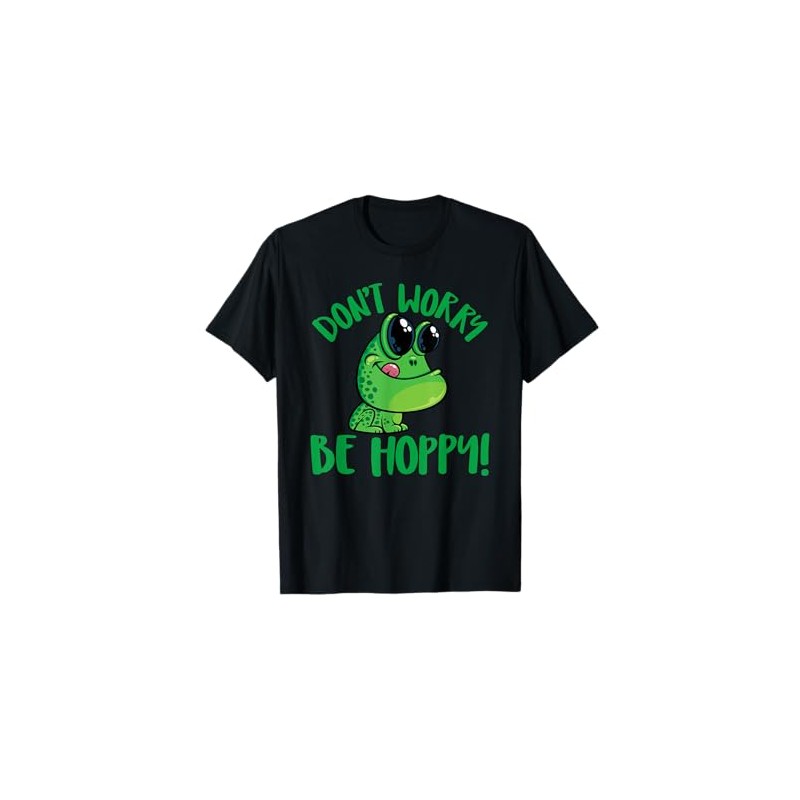 Don't Worry Be Hoppy Cute Smiling Frog Cartoon Character T-Shirt