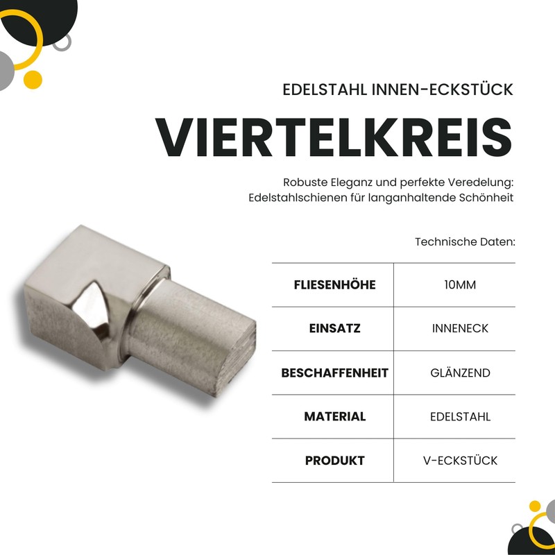 Quarter Circle Rail Profile Tile Bar Stainless Steel V2 A