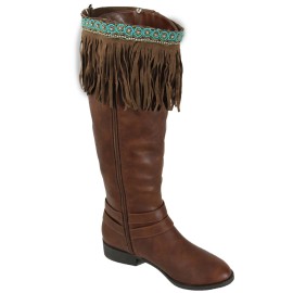 Unbranded Western Women Boot Toppers Boho Brown Fabric Fringes Turquoise Blue Gold Beads