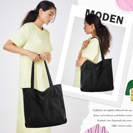 GASSDA Tote Bag Damen Cord Shopper Tasche Damen Groß Umhängetasche Handtasche Damen mit Kosmetiktaschen für Einkaufen Arbeiten Reisen und Schule (Schwarz)