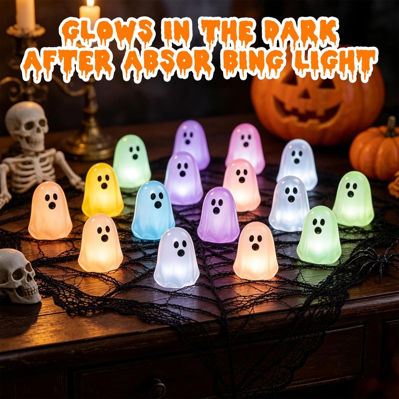 150 Pcs Halloween Luminous Mini Ghosts Figures, 7 Colors Little