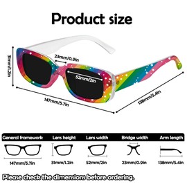Miwasion Rectangle Sunglasses for Women Trendy Retro Fashion Sunglasses UV Protection Rectangle Frame(Rainbow-Star)