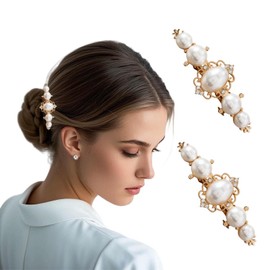 Inilbran French Pearl Barrette Hair Clip Vintage Pearl Metal Spring Hairpins Gold Flower Pin Side Clip CZ Wedding Cuff Barrettes Decorative Hair Accessories for Women Headdress