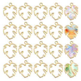 CHGCRAFT 20Pcs Maple Leaf Open Back Bezel Charms Pendants Zinc Alloy Pendants Bezel Blank Trays Geometric Hollow Frame Charms For DIY UV Resin Epoxy Resin Pressed Flower Jewelry Golden