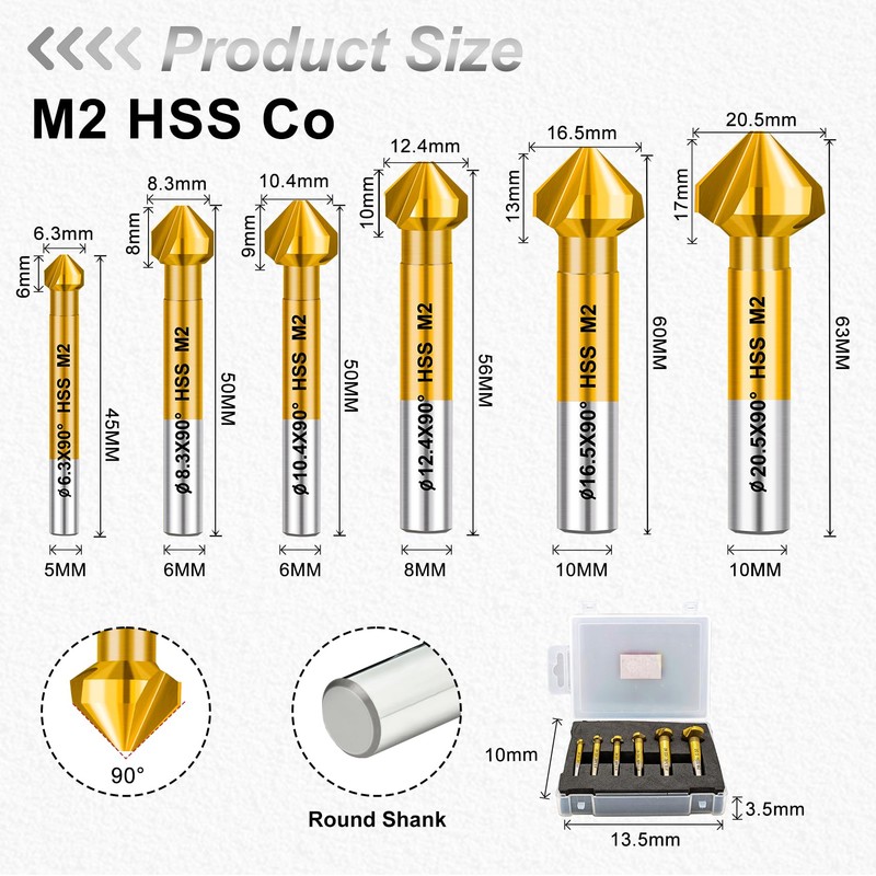 FOCSTOL Countersink Drill Bit HSS Set - 90° Titanium Countersink