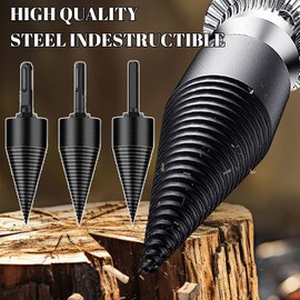 42 mm Wood Splitter Drill, Firewood Drill with 3 Drill Handles, Wood Splitter Attachment for Drill, Precise & Fast Splitter for Drill Cones Wood Splitter
