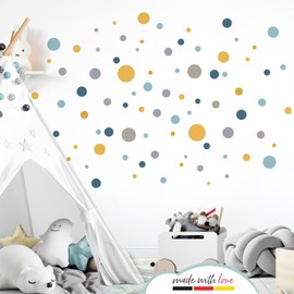 Little Deco DL608 86 Circles Wall Stickers for Children's Room Dots Wall Sticker Set Stickers Wall Decoration Playroom Baby Room Children Sleeping Blue Yellow Mint