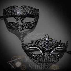 Unbranded Couples Black Simplistic and Black Luxury Costume Party Masquerade Mask Set