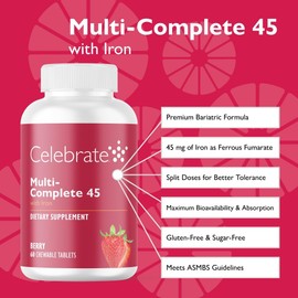 Celebrate Vitamins Multi-Complete Chewables, 45mg Iron – Daily Bariatric Multivitamin for Sleeve Gastrectomy and Gastric Bypass Surgery Patients – Essential Vitamins & Minerals - Berry (60 Tablets)