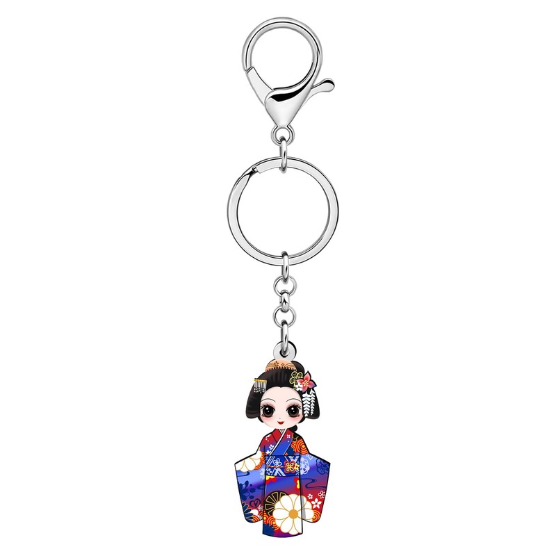 RAIDIN Acrylic Cute Japanese Kimono Doll Keychain Funny Kokeshi Key