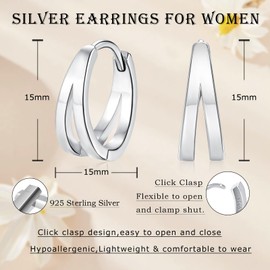 Cangall Hoop Earrings Silver 925, 925 Sterling Silver Women's Earrings Hoop Earrings with Cubic Zirconia, Hypoallergenic Small Earrings Silver 925 for Girls, Silver Huggie Sleeping Cartilage Double