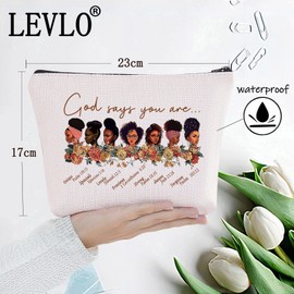 LEVLO Black American Cosmetic Make up Bag African Inspired Gift God Says You are Unique Special Lovely Chosen Forgiven Makeup Zipper Pouch Bag Black Live Matter Gift