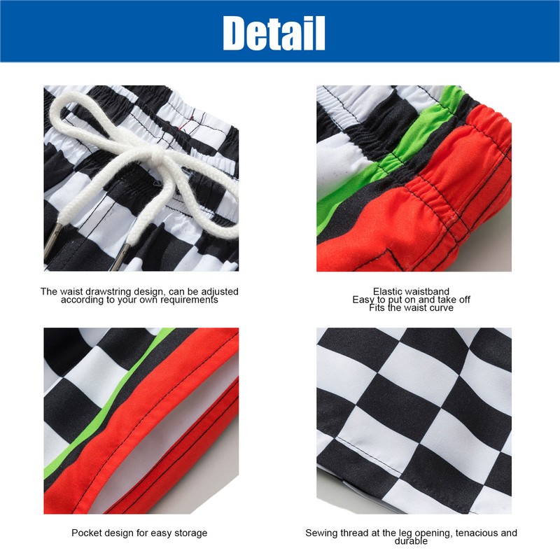 Summer Breathable Beach Shorts Men Black White Plaid Fashionable Casual