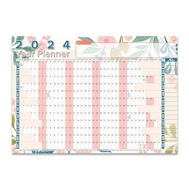 2024 Wall Planner Large Wall Calendar A3 Yearly Planner Jan To Dec Full Year Annual Poster Students Home School Office Academic Work Study Planning Chart 29.7x42Cm(Folded)(1Pc)(Floral Design)