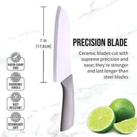 Ceramic Knife Santoku Knife 7 Inch - Sharp Ceramic Kitchen Knife for Meats, Fruits, and Vegetables with Sheath Cover - Ceramic Knives (Sky Grey)
