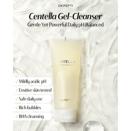 dr.pepti Centella Pure Gel Cleanser - Korean Face Wash Gentle Daily Cleanser for Sensitive Dry Skin with Salicylic Acid BHA Peptides - pH Balanced Gel to Bubble Wash, 6.76 fl.oz.
