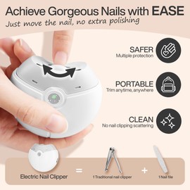 OUKEELAR Electric Nail Clipper Baby Nail Clippers with Light and Nail Clip Storage, Clip and Polish in 1, Rechargeable & 2 Speeds Automatic Nail Clipper for Adults, Seniors, Babies, Children