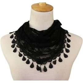 MAIRY Women's Mantilla Lace Catholic Scarf Veil Stole with Tassel Black White for Women Mass Latin Chapel Church Wedding, De148001