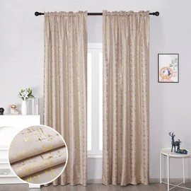Taisier Home Gold Foil Print Linen Textured Curtains Geometric Dots Pattern Design Curtains for Nursery Toy Room Thermal Insulated Window Treatment 2 Panels 72" L,Beige and Gold Curtains Print