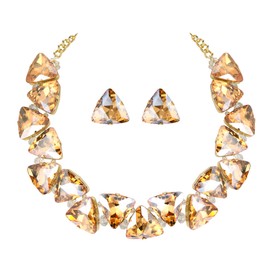 BriLove Art Deco Sparkly Ethnic Style Chunky Tribal Beaded Triangle Statement Necklace Earrings Set for Women Champagne Gold-Tone