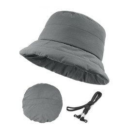 Zylioo Petite Size Down Bucket Hats,Small Head Lightweight Fisherman Hats Warmth,Snowproof Warm Hat for Winter Gray