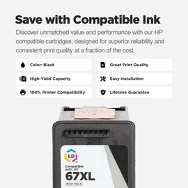LD Products Remanufactured Ink Cartridge Replacement for HP 67XL 3YM57AN High Yield (Black) Compatible with HP Printer Models 1255 2724 2752 2755 4155 6052 6058 6420 6455 6475