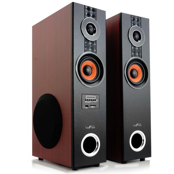 beFree Sound 2.1 Channel Powered Bluetooth Dual Wood Tower Speakers