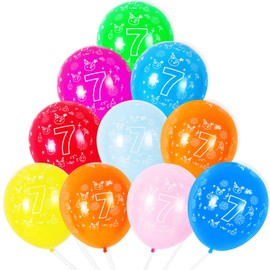 7th Birthday Balloons 10PCS, 12" Latex Assorted Multicolour Numbers Birthday Balloons, Digit Balloons, Number 7 Age Balloons for 7 Year Old Birthday, 7th Anniversaries Party Decorations Supplies