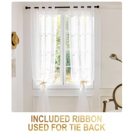 MISSTIAM Foil Stripe White Sheer Curtains 96 inches Length 2 Panels with Grommets 52 inches Widith, Semi Transparant Curtains for Living Room and Multiple Rooms, Light Filtering Window Treatment