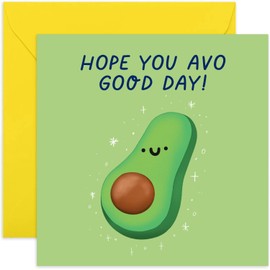 Old English Co. Fun Happy Birthday Card for Him or Her - Avocado 'Avo Good Day' Birthday Card for Him or Her - Well Done, Congratulations, New Job - Cute Food Pun Card | Blank Inside Envelope