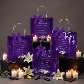 Vicenpal 24 Pcs Funeral Gift Bag Party Favors for Guests Clear Favor Bags with Handle Bow PVC Plastic Treat Goodie Bag 7.9 x 7.9 x 3.1 Inch Sympathy Gift for Memorial Celebration of Life (Purple)