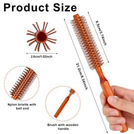 Small Round Brush for Blow Drying, 2 PCS Mini Quiff Roller Brushes Portable Curling Brush Travel Round Brush with Wooden Handle and Nylon Bristles Styling Hair Brush for Curling, Short Hair,Thin Hair