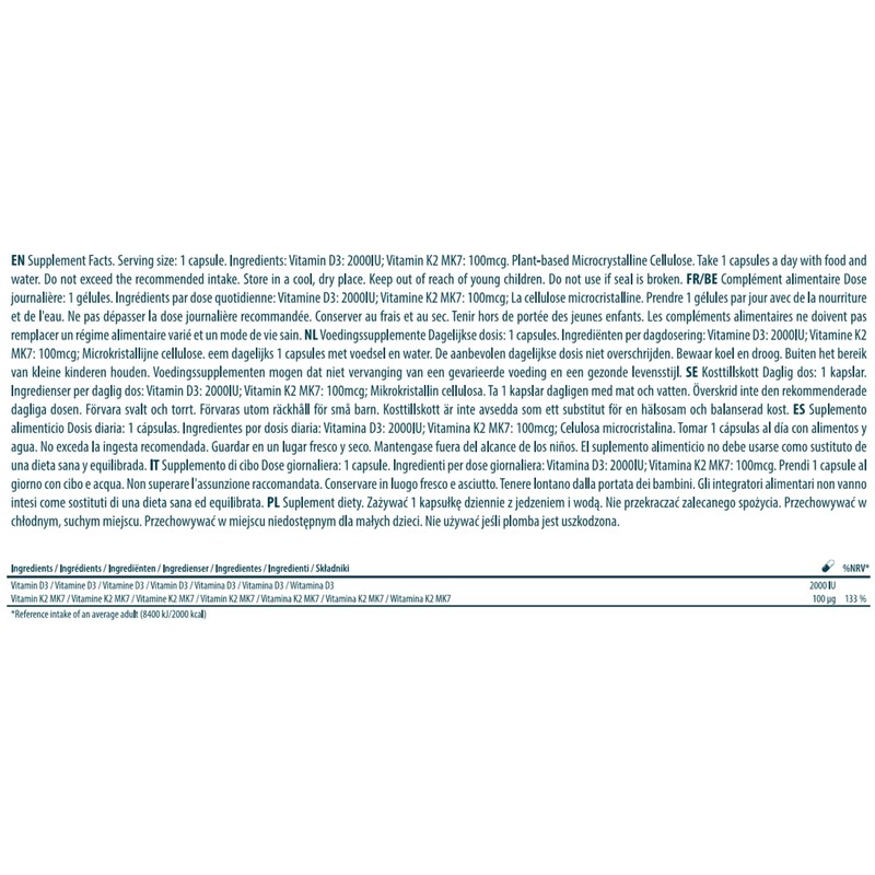 Vitamin D3 2000IU K2 MK7 100mcg Natural Premium Quality 100