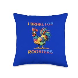 I Brake for Roosters Colorful Cocky Male Hunt and Find Fun Throw Pillow