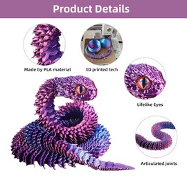 Large 3D Printed Snake (24 Inches), Large 3D Printed Animals Toy - Flexible Steered Snake Animal Fidget Toy for Home and Office Executive Desks Decor
