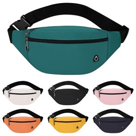 RISIPU Bum Bag for Men Women — Waterproof Bumbag Fanny Pack with Headphone Jack and Adjustable Strap, 3-Zipper Pockets, Lightweight Waist Bag, Ideal for Running, Hiking, Cycling, Travel (Green)