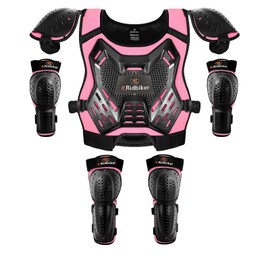Kids Dirt Bike Gear Armor Vest Suit, Motorcycle Chest Protector with Knee Elbow Pads, Youth Riding Protective Gear for Motocross Cycling Skating Ski Off-Road (Pink)