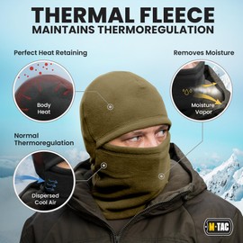 M-Tac Elite Winter Fleece Balaclava - Cold Weather Mask Thermal for Winter - Men Tactical, Army Olive, Small