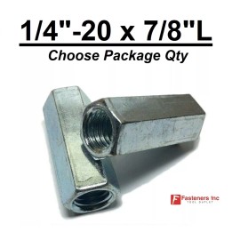 Fasteners Inc 1/4"-20 x W3/8" x L7/8" Coarse Grade A Hex Threaded Rod Coupling Nut Zinc Plated - 25