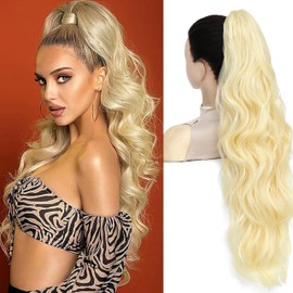XC CLOUDS 28Inch Long Body Wavy Pure Blonde Ponytail Extension for Women Synthetic Hair clip in hair extensions Heat Resistant Synthetic Hairpiece for Women