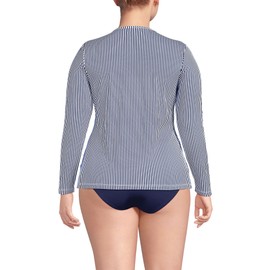 Lands' End Women's Long Sleeve Relaxed UPF 50 Rash Guard, Deep Sea Navy Mini Stripe, XX-Large Plus