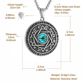HZMAN Blue Eyes Talisman Seal Solomon Six-pointed Star 12 Constellation Pendant stainless steel Necklaces
