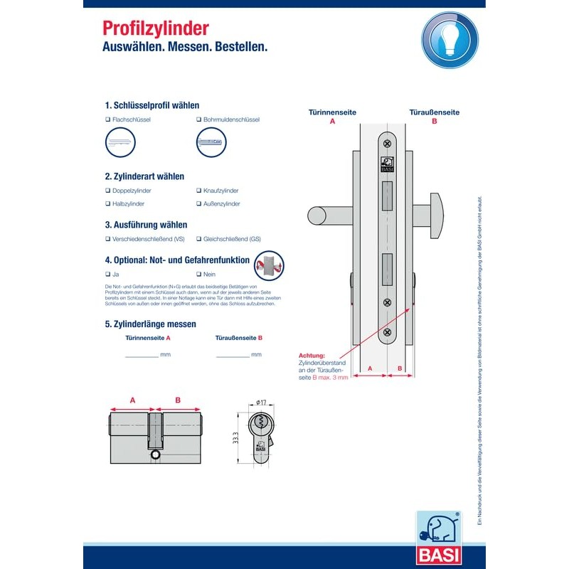 BASI V50 Lock Cylinder, Keyed Alike and Freely Combinable, Many