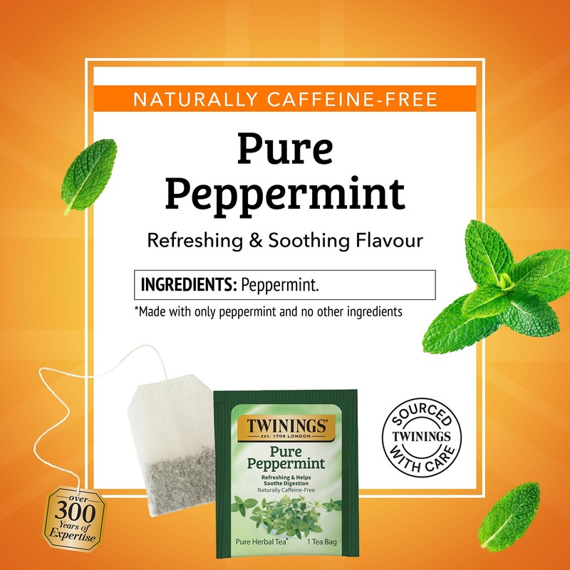 Twinings Pure Peppermint Herbal Tea Individually Wrapped Bags, 100 Count