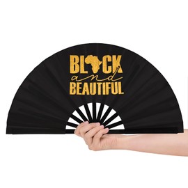 NZNDB Large Rave Fans for Line Dancing, Popping Fan Hand Fans for Women Foldable, Handheld Folding Fan with Shining - for Hot Flash, EDM, Music Festival, Dance, Performance, Party, Gift (Black)