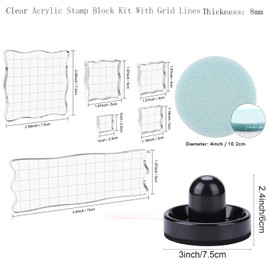 BAOFALI 11Pcs/Set 6 Acrylic Blocks Clear Stamp Block with Grid with 1 Pressing Stamping Tool 4 Stamp Scrubber Set Stamping Tools for Scrapbooking Crafts Card Making, Assorted Sizes Tool Set