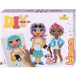 Hama Perlen 3159 Iron-On Beads Fashion Girls, Gift Pack with Approx. 4,000 Midi Beads, 2 Square Peg Plates for Snap-Together, Motif Template, Ironing Paper, for Children from 5 Years
